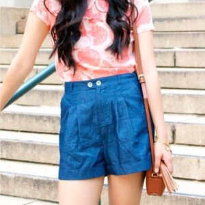 NWOT! Light Denim High Rise Pleated  Shorts. Size XL
